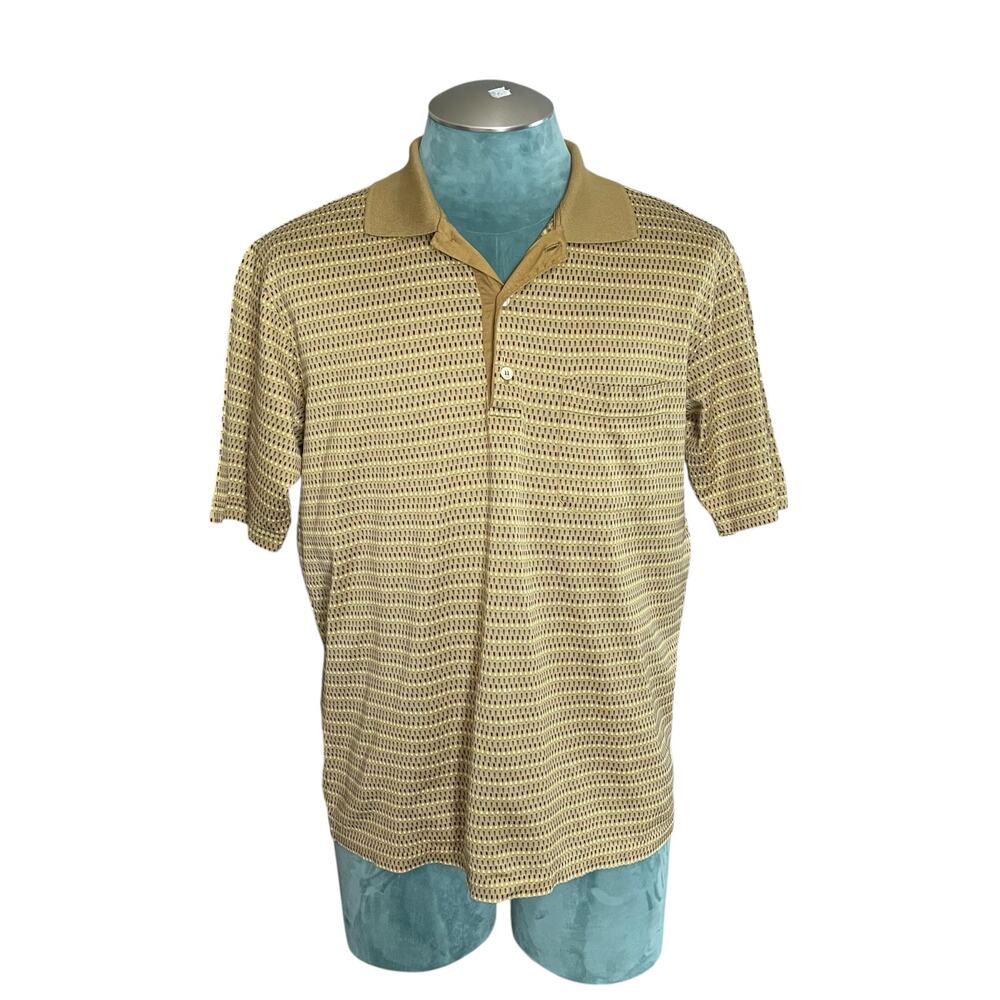 Vintage St Croix Men's Knit Polo Shirt Brown Stripe with pocket Size M
